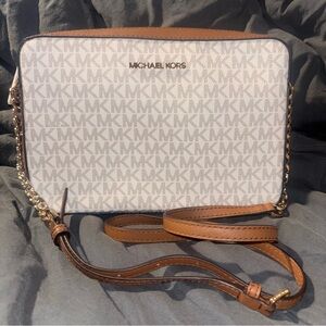 Michael Kors Vanilla and Brown Crossbody Bag